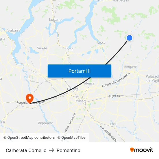 Camerata Cornello to Romentino map