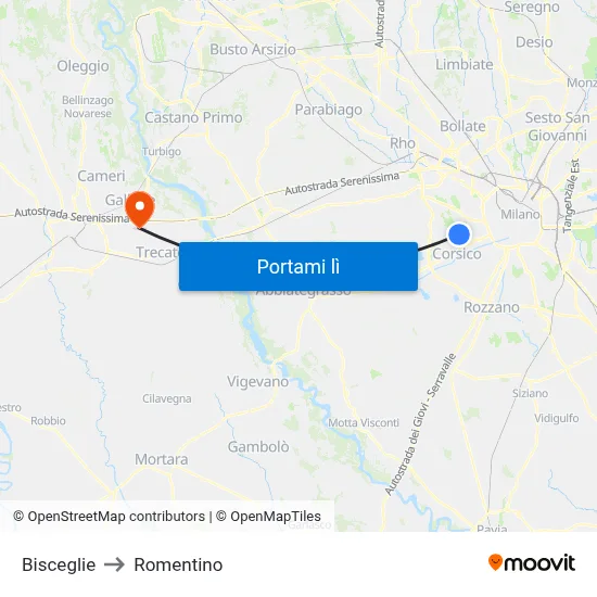 Bisceglie to Romentino map