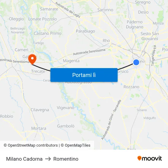 Milano Cadorna to Romentino map