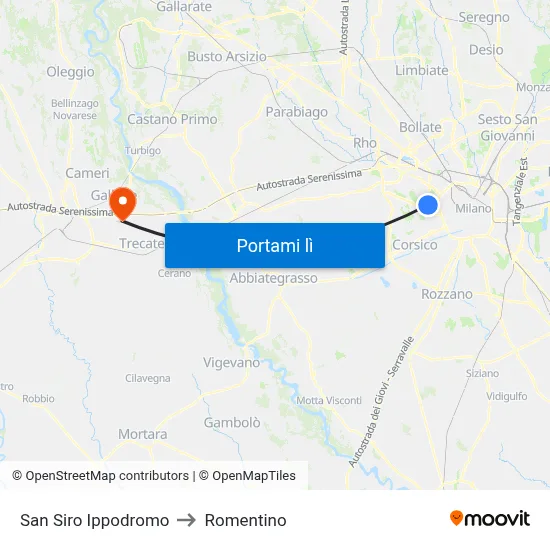 San Siro Ippodromo to Romentino map