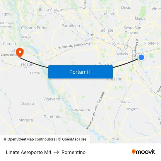 Linate Aeroporto M4 to Romentino map