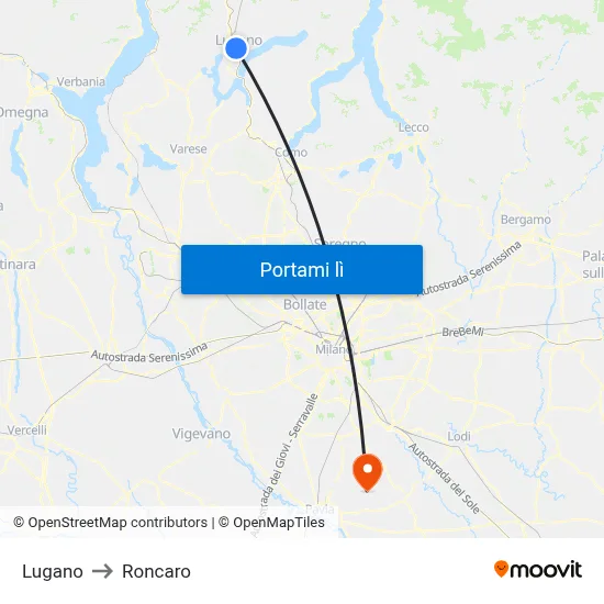 Lugano to Roncaro map