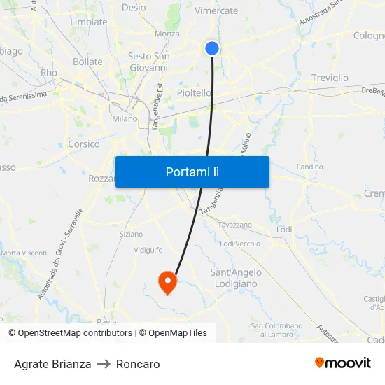 Agrate Brianza to Roncaro map