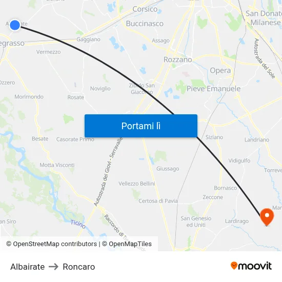 Albairate to Roncaro map