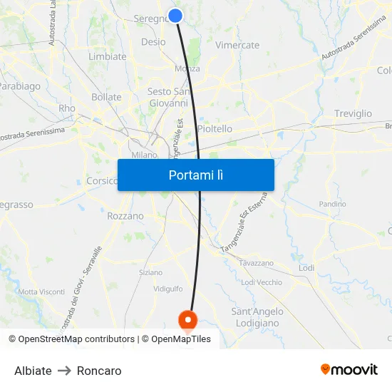 Albiate to Roncaro map