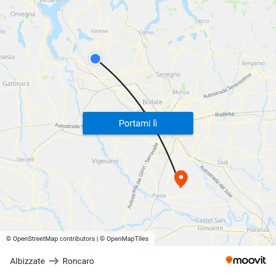 Albizzate to Roncaro map