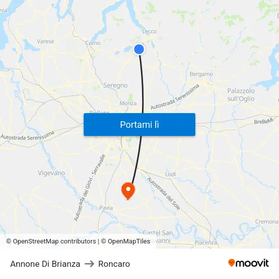 Annone Di Brianza to Roncaro map