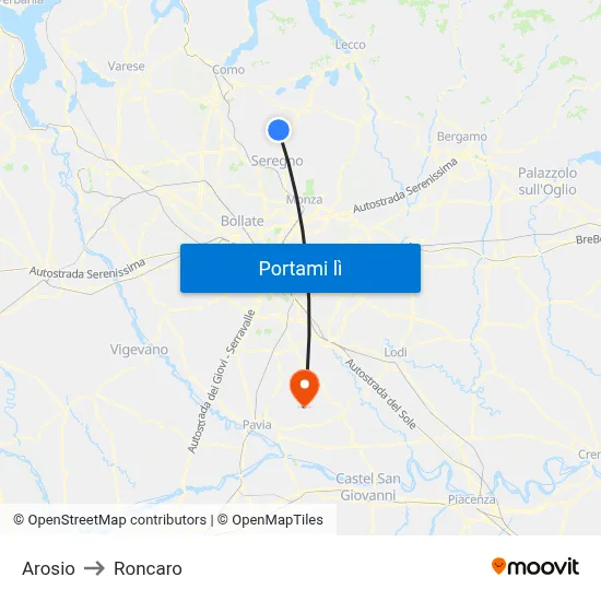 Arosio to Roncaro map