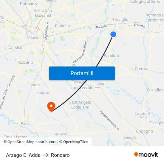 Arzago D' Adda to Roncaro map
