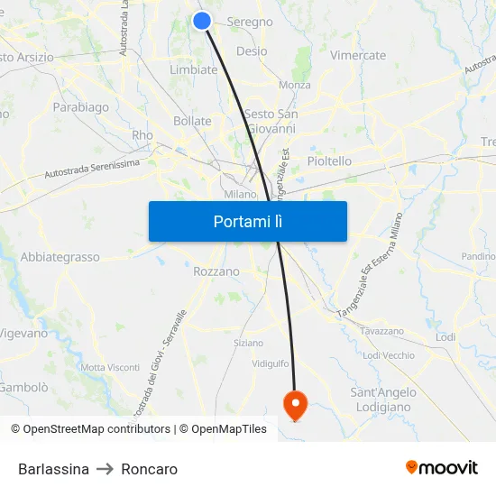 Barlassina to Roncaro map