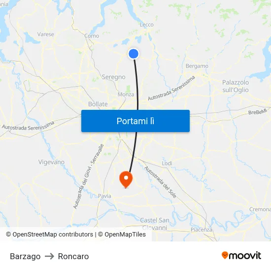 Barzago to Roncaro map