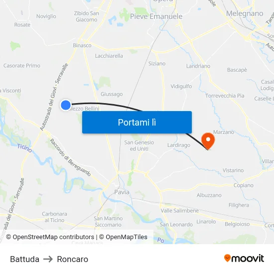 Battuda to Roncaro map