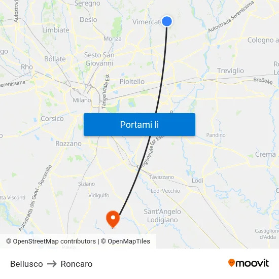 Bellusco to Roncaro map