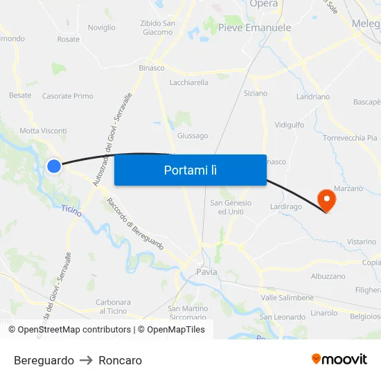Bereguardo to Roncaro map