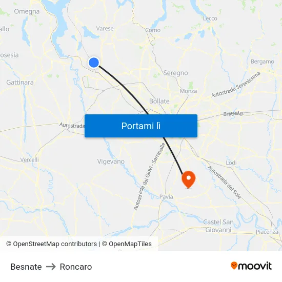 Besnate to Roncaro map