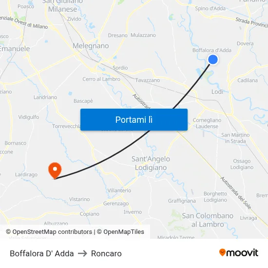 Boffalora D' Adda to Roncaro map