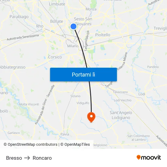 Bresso to Roncaro map