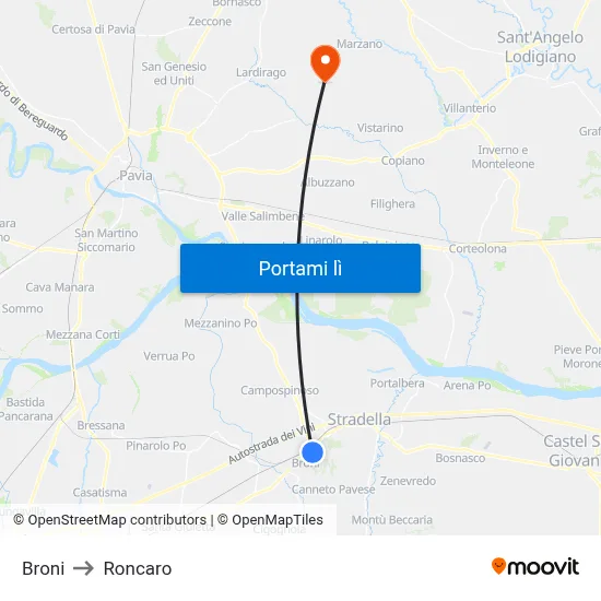 Broni to Roncaro map