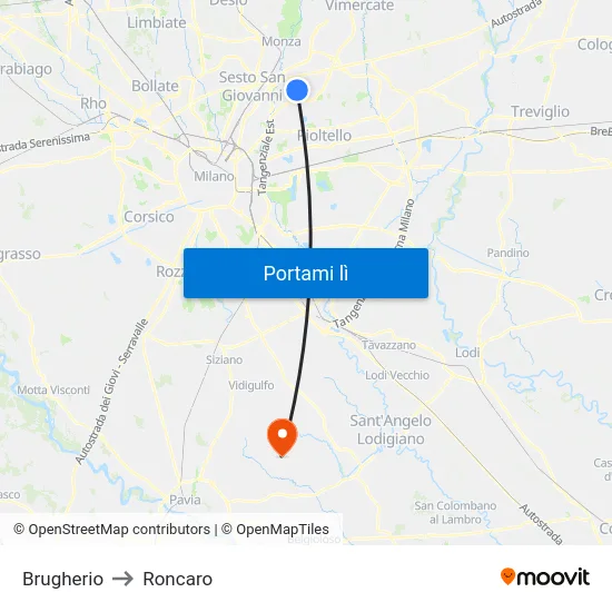 Brugherio to Roncaro map