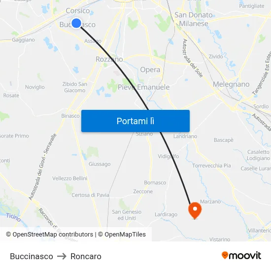 Buccinasco to Roncaro map