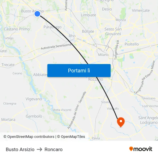 Busto Arsizio to Roncaro map