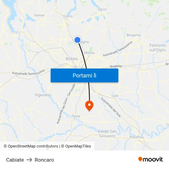 Cabiate to Roncaro map