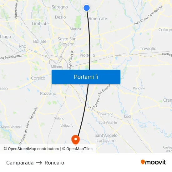 Camparada to Roncaro map