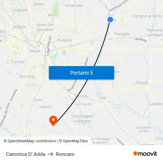 Canonica D' Adda to Roncaro map