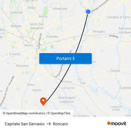 Capriate San Gervasio to Roncaro map