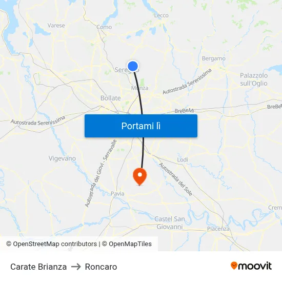 Carate Brianza to Roncaro map