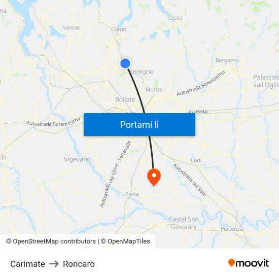 Carimate to Roncaro map