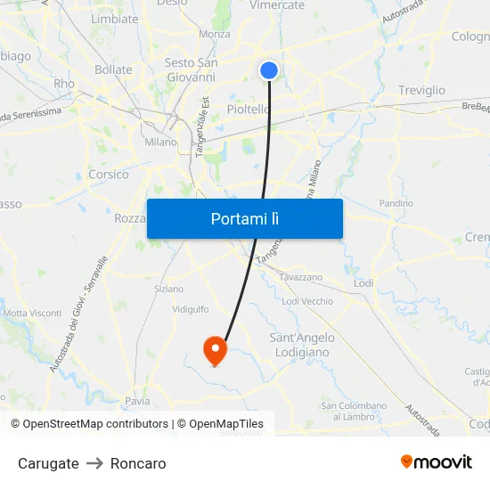 Carugate to Roncaro map