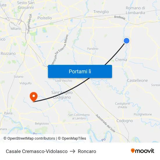Casale Cremasco-Vidolasco to Roncaro map