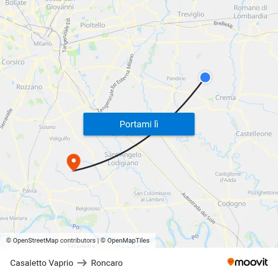 Casaletto Vaprio to Roncaro map