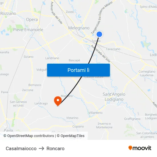 Casalmaiocco to Roncaro map