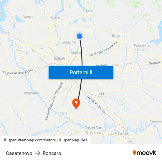 Casatenovo to Roncaro map