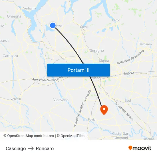 Casciago to Roncaro map