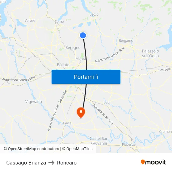 Cassago Brianza to Roncaro map