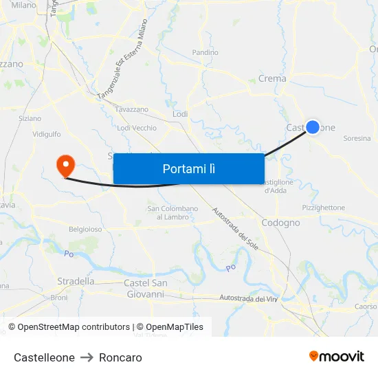 Castelleone to Roncaro map