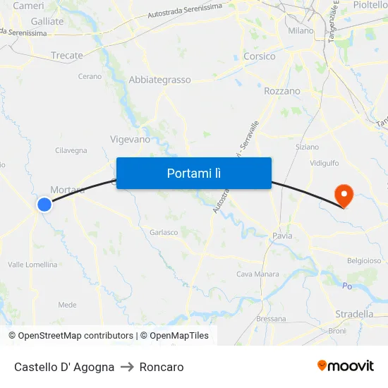 Castello D' Agogna to Roncaro map