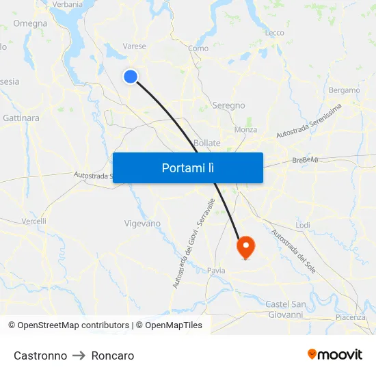 Castronno to Roncaro map