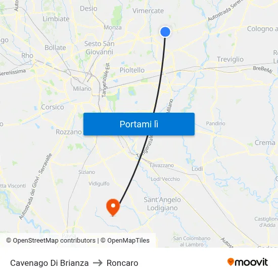 Cavenago Di Brianza to Roncaro map