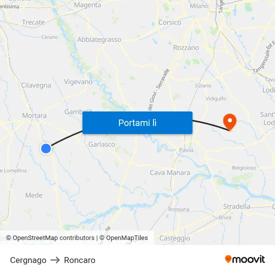 Cergnago to Roncaro map