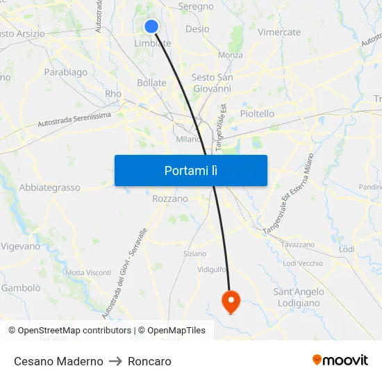 Cesano Maderno to Roncaro map