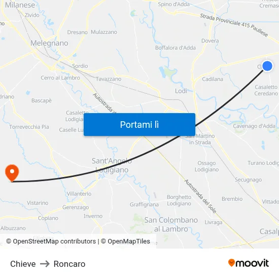 Chieve to Roncaro map