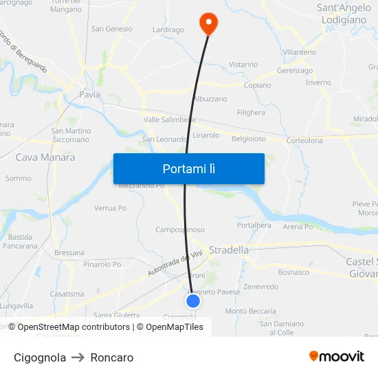 Cigognola to Roncaro map