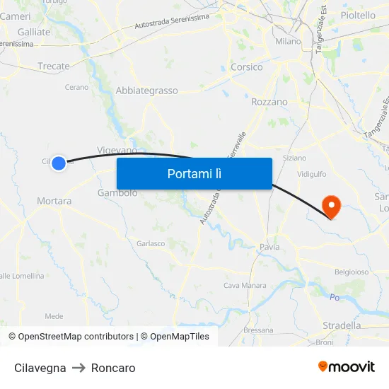 Cilavegna to Roncaro map
