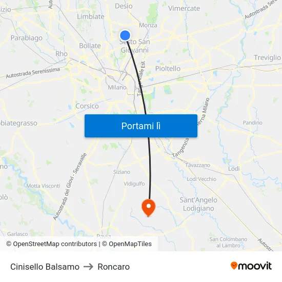 Cinisello Balsamo to Roncaro map