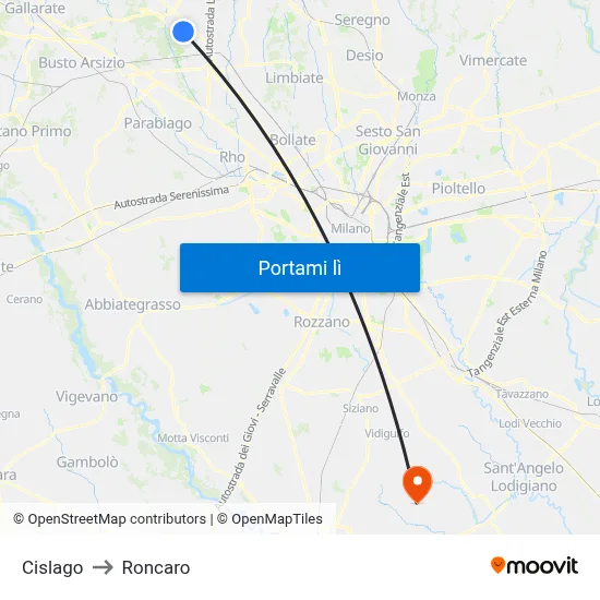 Cislago to Roncaro map