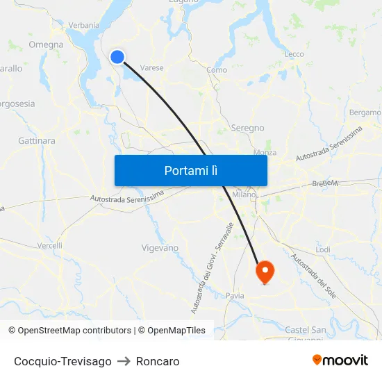 Cocquio-Trevisago to Roncaro map